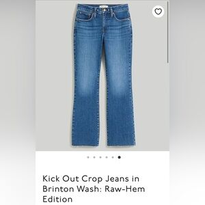 MADEWELL MID-RISE KICK OUT CROP JEANS RAW HEM